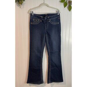 Fade To Blue Modern Flare Jeans S Dark Wash With Contrast Stitching